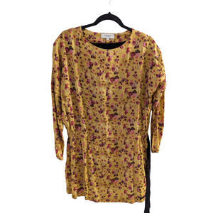 New A Monday Youth Girls Size 12 Shift Dress Yellow Floral Tie Waist Long Sleeve